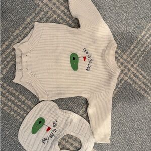 Ivory Knit Baby Bodysuit with Embroidered Design